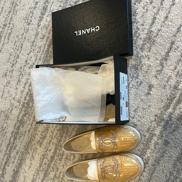 Chanel flat espadrilles size 38 raffia plastic beige clear slip ons - Picture 2 of 8